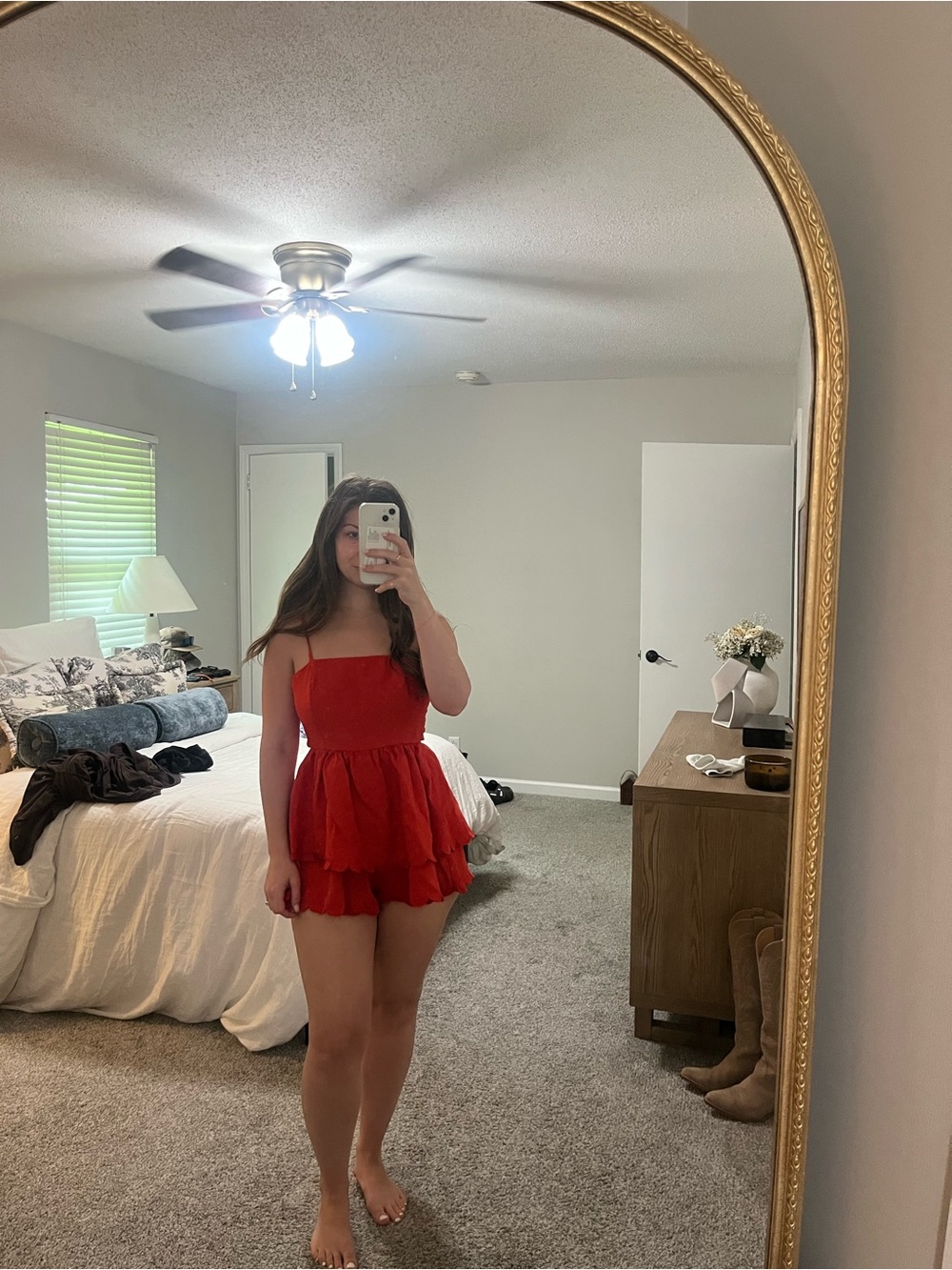 Boutique Red Romper with Ruffled Bottom